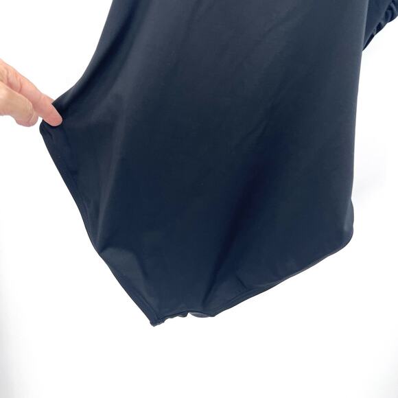 Kate Spade Black Scalloped Plunging One Piece Swim Suit Bathing Suit Large - Picture 8 of 9